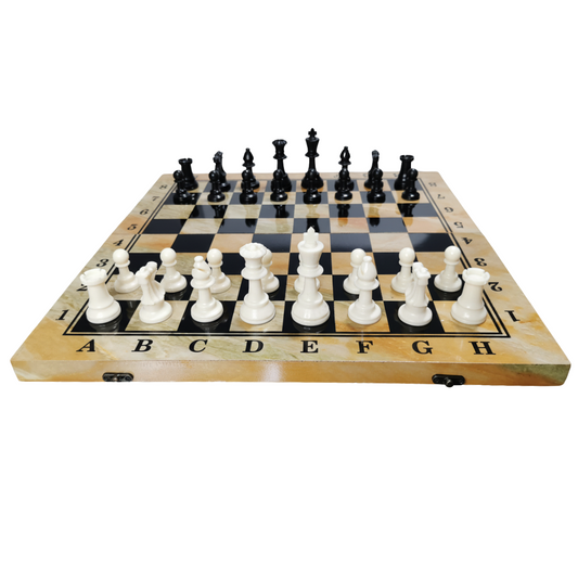 Tablero de Ajedrez Plegable 48x48 con Revestimiento Marmoleado