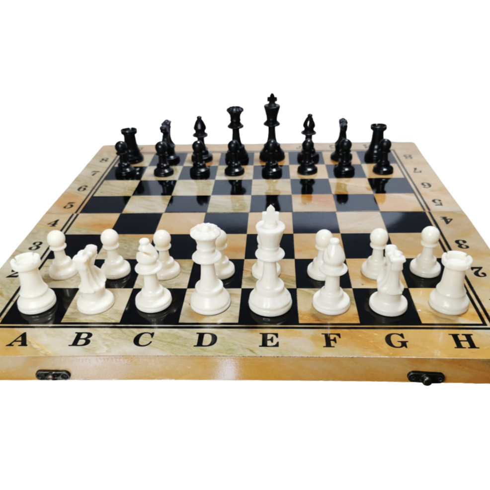 Tablero de Ajedrez Plegable 48x48 con Revestimiento Marmoleado