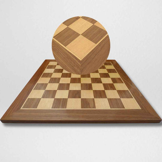 Tablero de Ajedrez de Madera 55x55 cm – Borde Nogal, Casillas de Nogal y Sicomoro