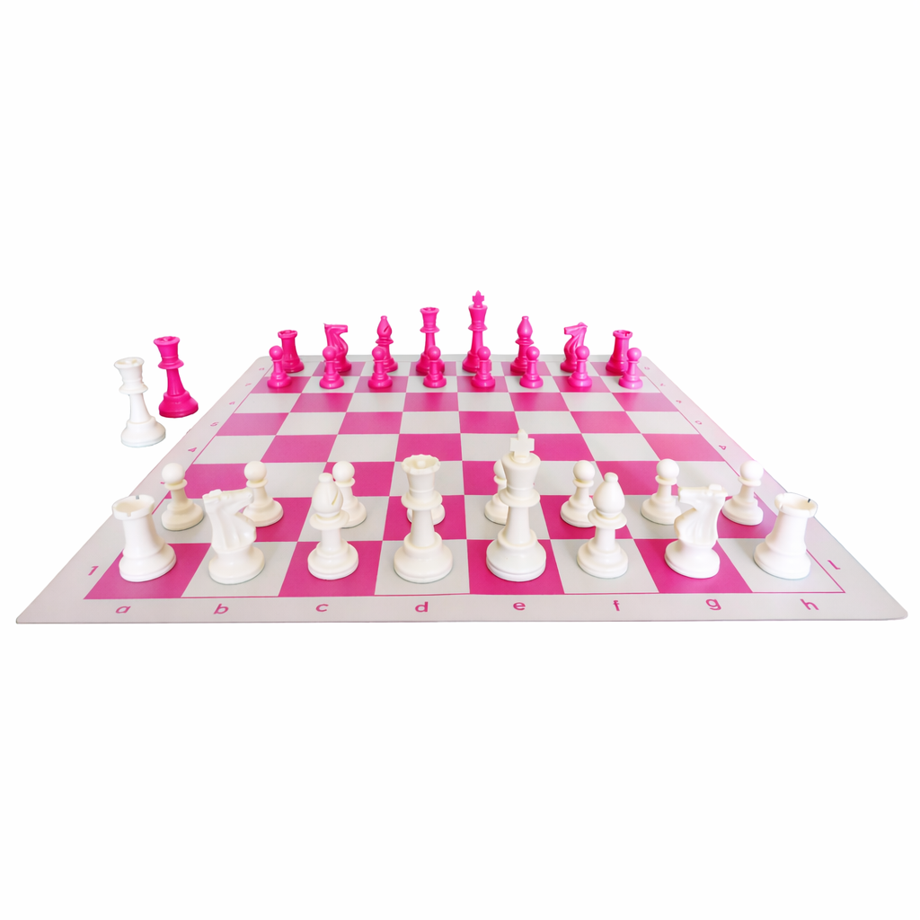 Set de Ajedrez Rosado y Blanco con Estuche - Tablero 51x51cm - Chess Things