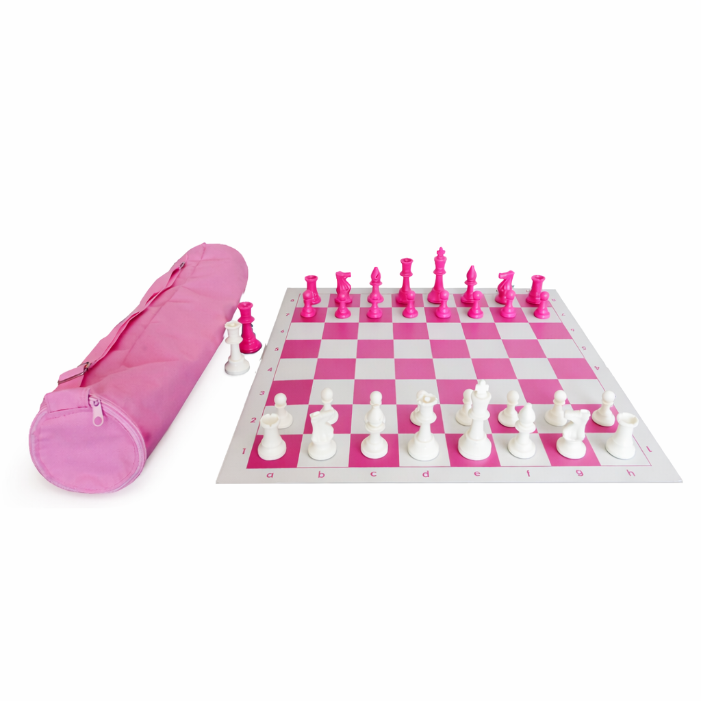 Set de Ajedrez Rosado y Blanco con Estuche - Tablero 51x51cm - Chess Things