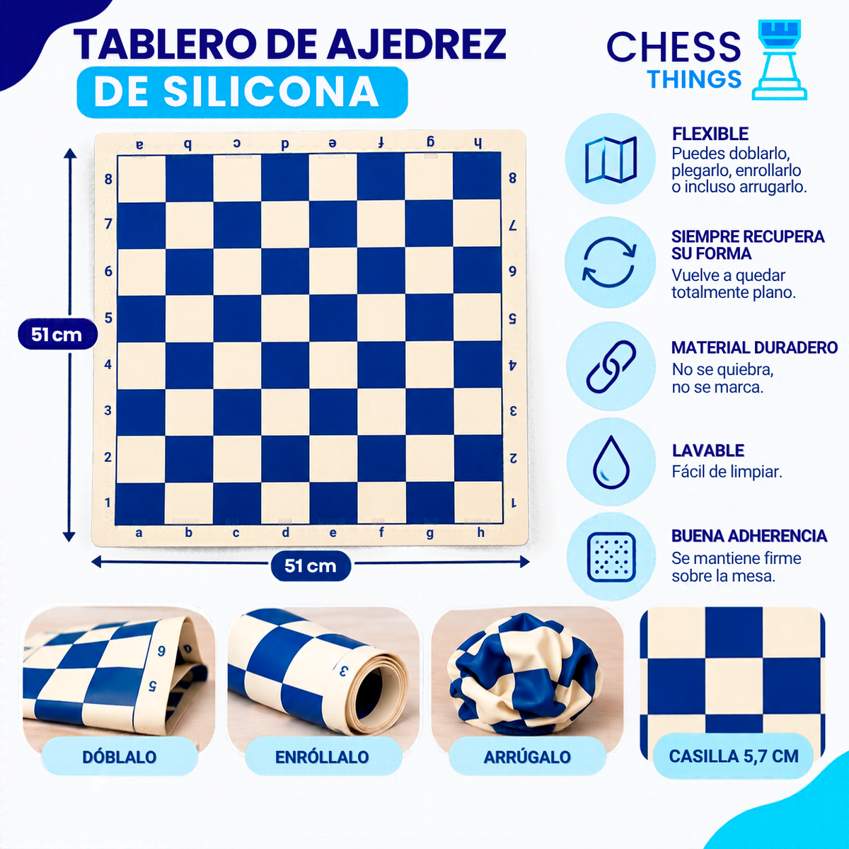 Tablero de Ajedrez de Silicona – 51x51 cm para Jugadas Perfectas