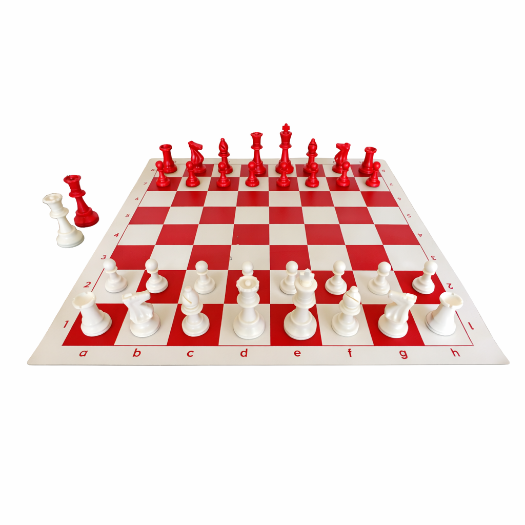 Set de Ajedrez Rojo y Blanco - Tablero de Vinilo 51x51cm - Chess Things